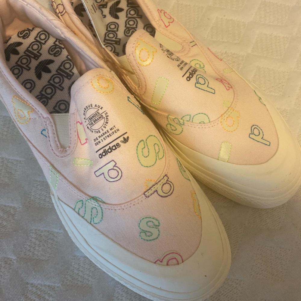 Adidas Mens Slip-On Sneakers - Pink with Multicolor Accents